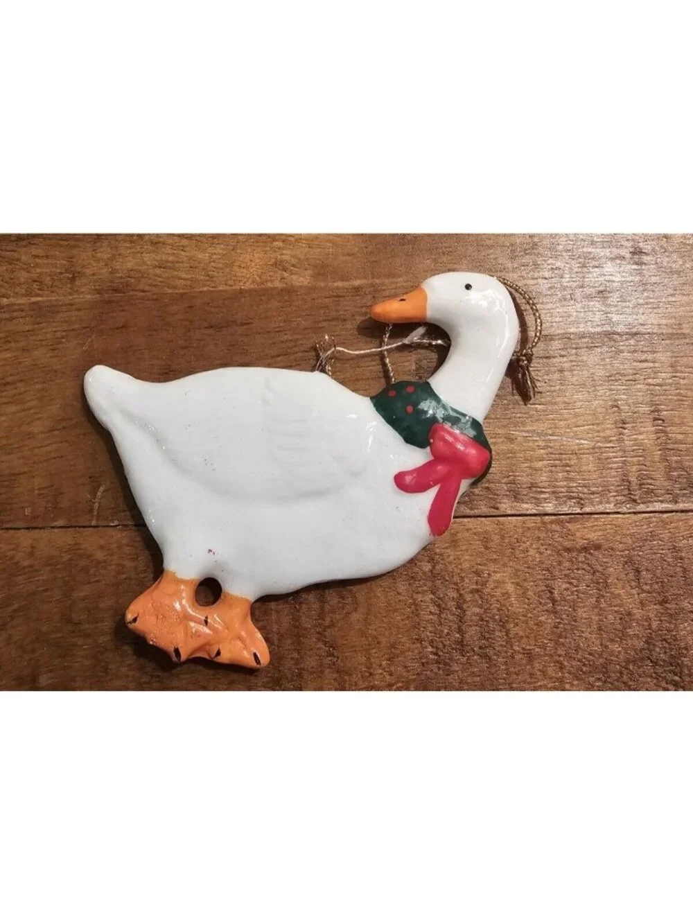 Fine Bone China White Christmas Goose Ornament With Red Bow